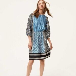 Loft Midi Dress Women MT Blue Black White Floral Geo Tie Fringe Knee Length New